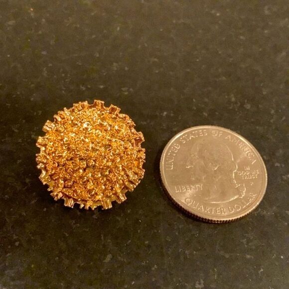 18k Gold Plated Soleil Textured Earrings, Round Sun Luna Coin Flower Studs, Gift - Picture 9 of 11